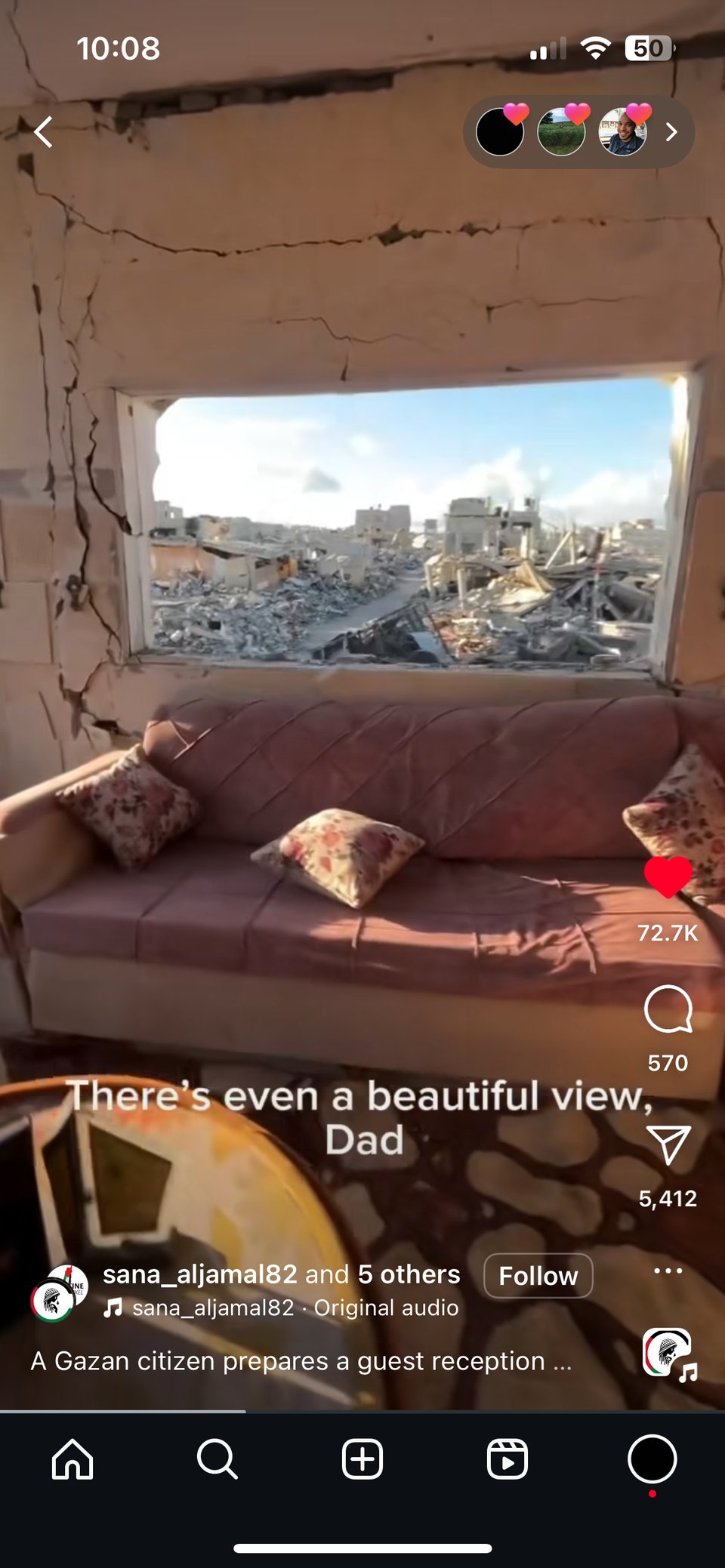 instagram story of the living room in rubble with the caption 'honestly, how does it look?'